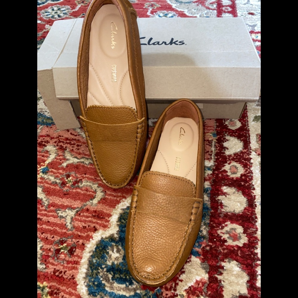 Brand new Clarks Moccasins for Women- Tan coloured office wear formal flat shoes